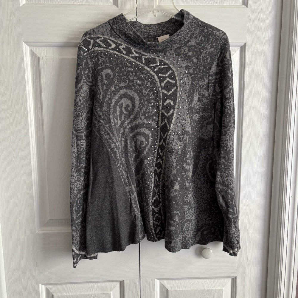 Chico's Gray Patterned Cozy Sweater Size 2